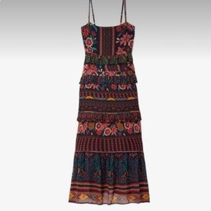 Farm Rio Fruit Paradise Tiered Chiffon Maxi Sleeveless Dress Medium Like New